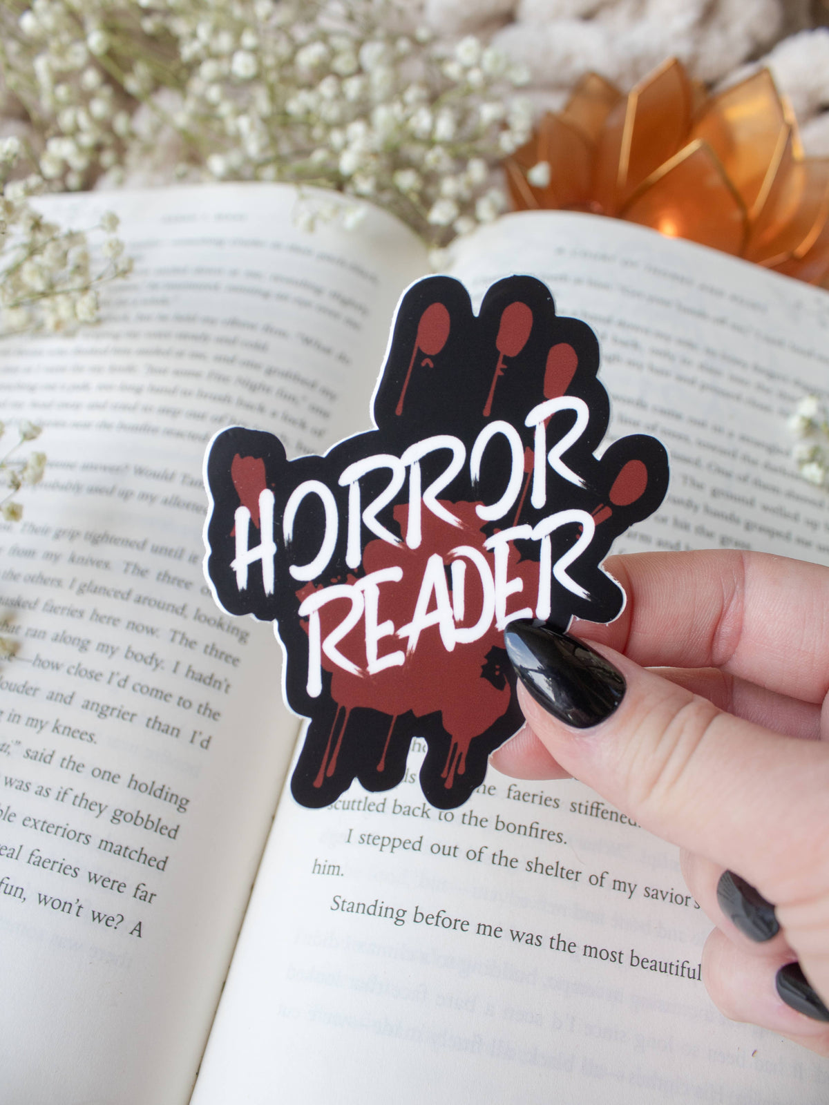 Horror Reader Hand Print Vinyl Sticker