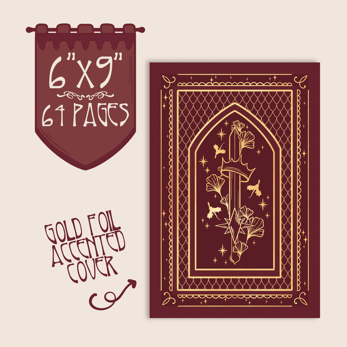 6"x9" Reading Journal with 50 Review Pages | Fantasy Sword
