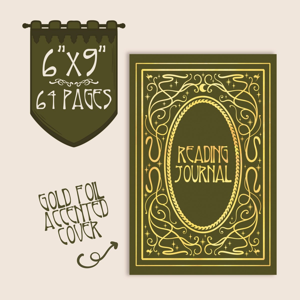 6"x9" Reading Journal with 50 Review Pages | Art Nouveau