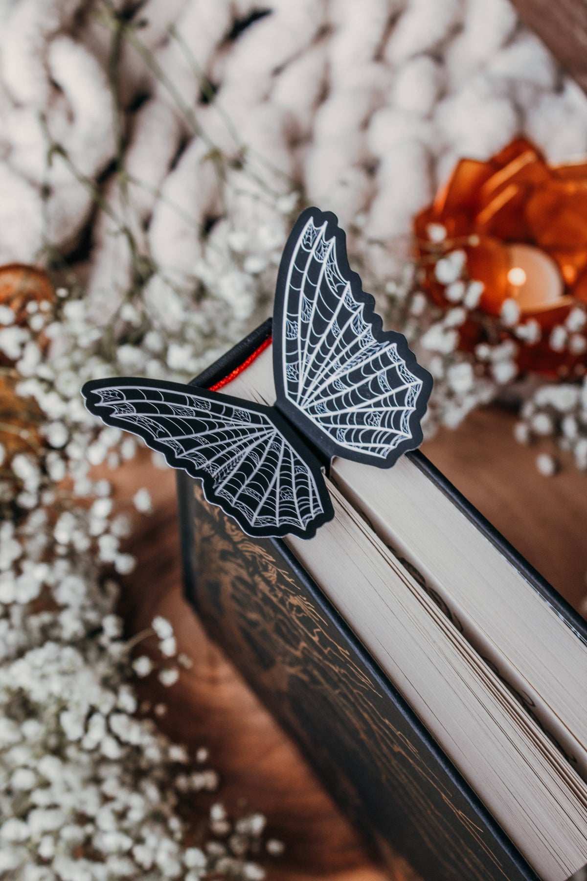 3D Spooky Spiderweb Butterfly Wings Die-Cut Bookmark